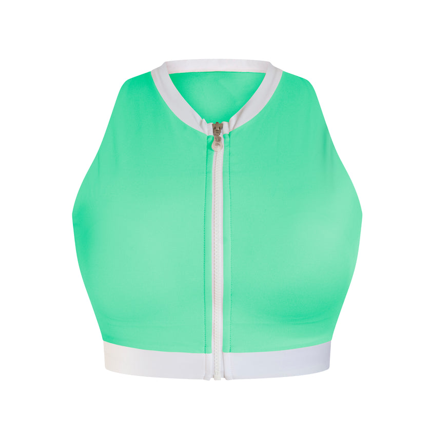 Green Sleeveless Rash guard for Women Cropped Rash guard for Women Front Side